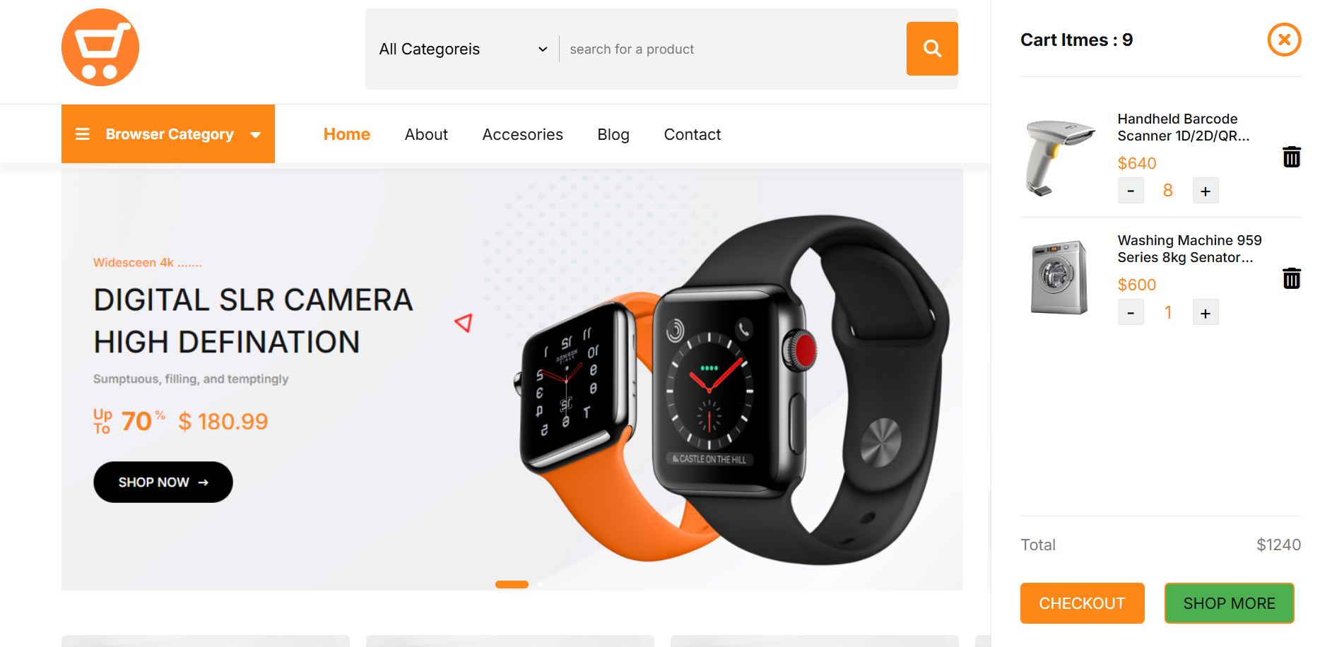 E-commerce website homepage