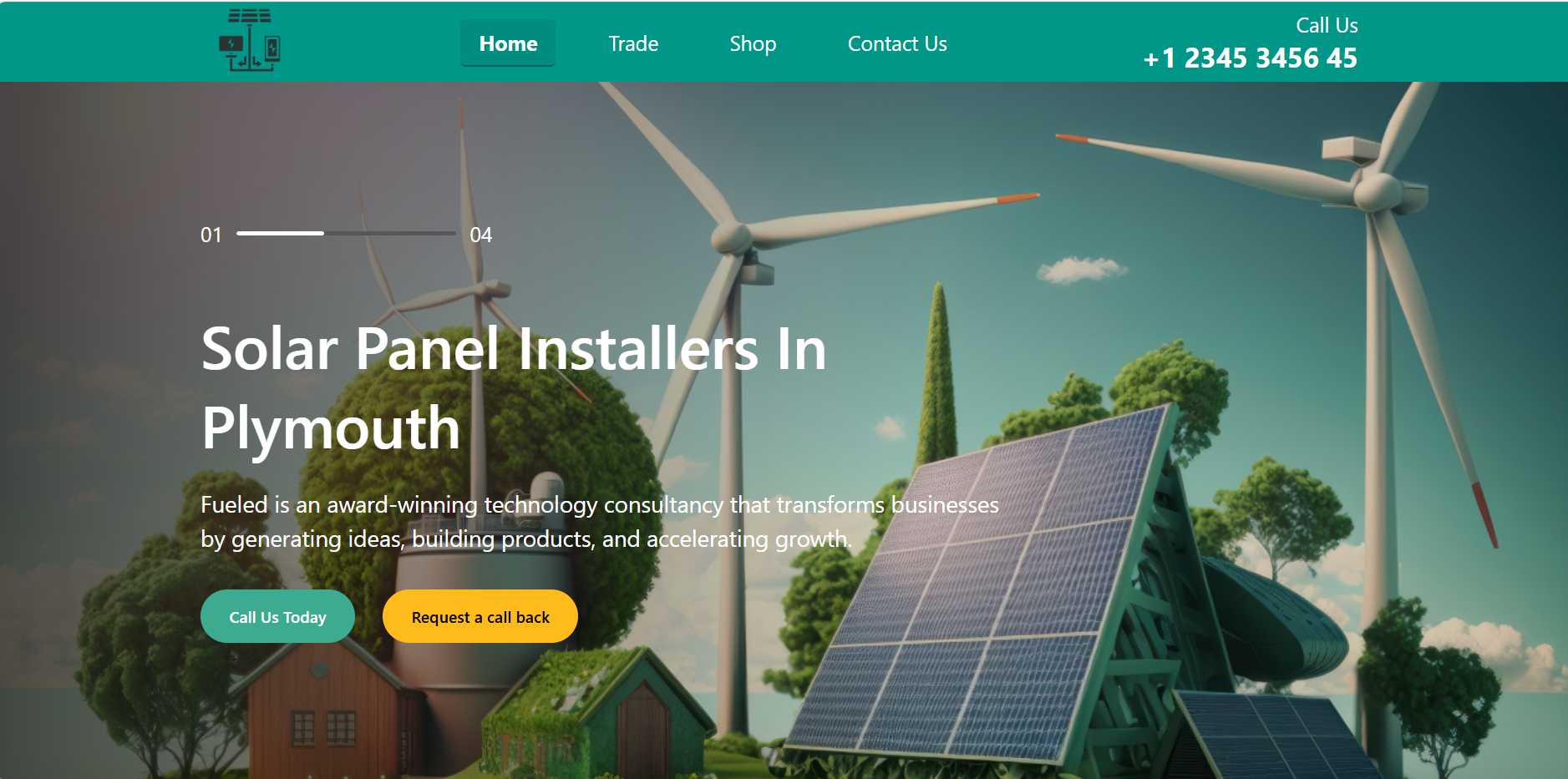 Solar panel website homepage